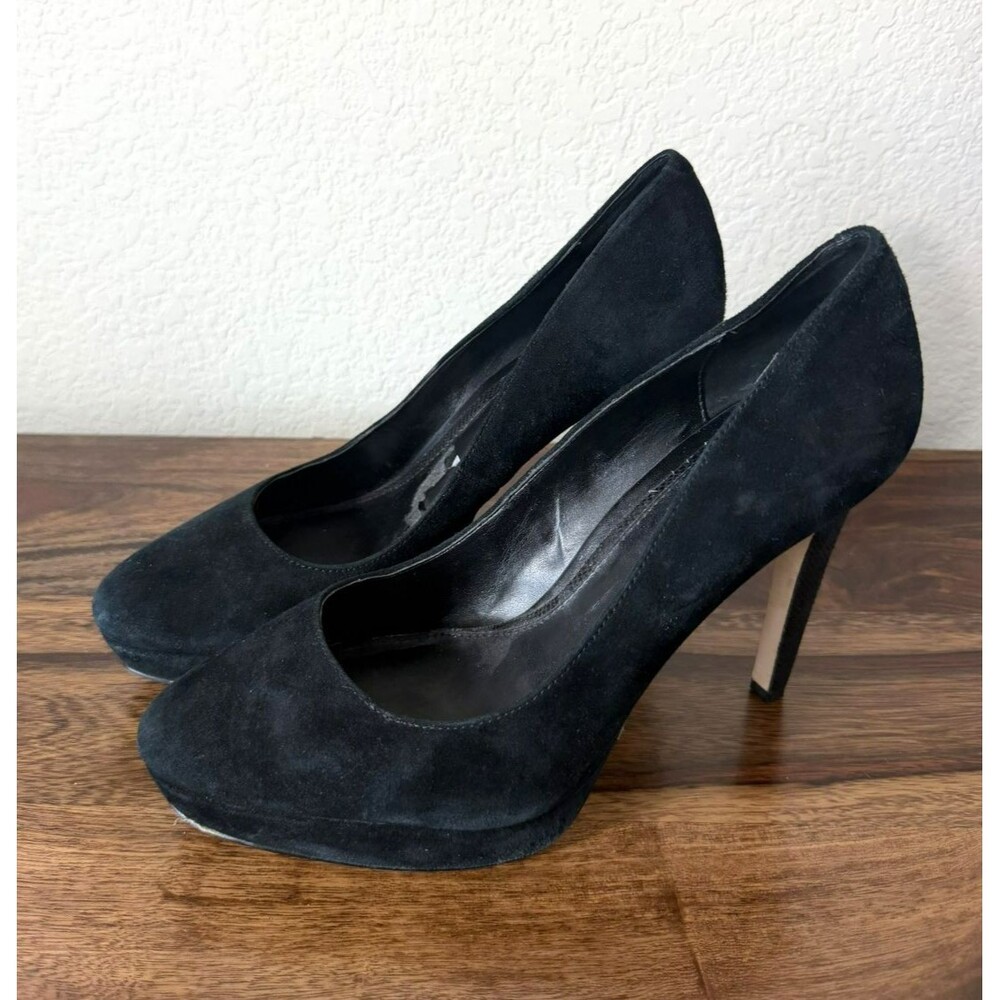 White House Black Market Womens Black Suede round Toe Stiletto heels US 9.5